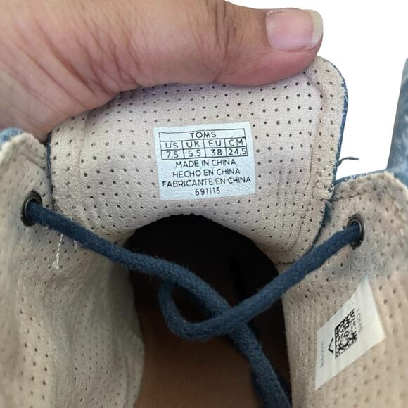 Toms Floral Lace-Up Wedge Heel Ankle Boot Blue and White Size 7.5 Medium - Picture 5 of 6